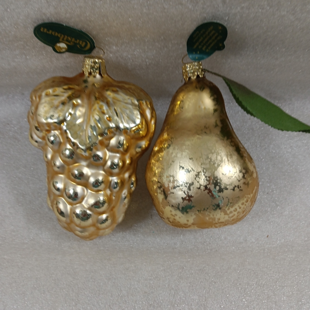 Vintage Christborn Blown Glass Ornaments Grapes Pear Germany